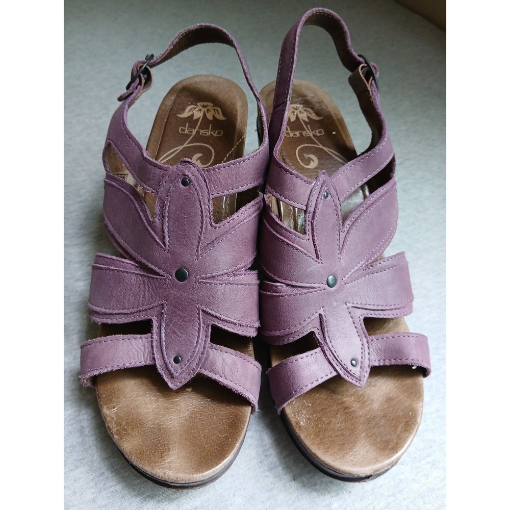 Dansko Sandals 41 / 10.5 Nina Leather Floral Comfort Boho Casual Block Heel - Picture 3 of 16